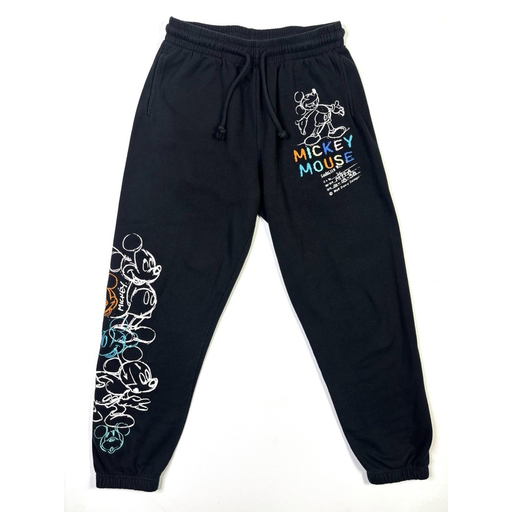 Disney Mickey Mouse Jogger Pants Junior's M (7-9) Black Embroidered Sweatpants